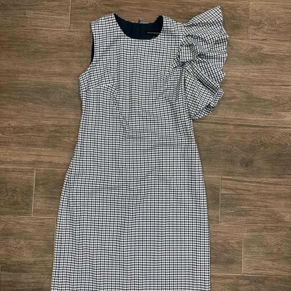 Banana Republic | Dresses | Banana Republic Blue And White Asymmetrical  Ruffled Sheath Dress | Poshmark